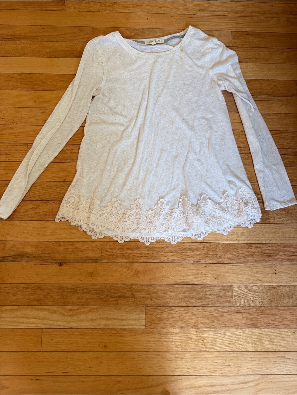 Elodie White Long-Sleeve Top with Lace Hem